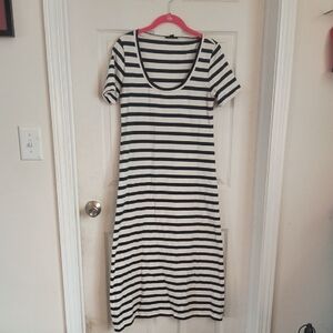 J. Crew Black and White Striped Midi Dress